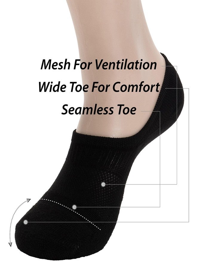 Pro Mountain Seamless No Show Socks Unisex Wide Toe Box For Health Y Heel Forefoot Size M Black 6 Pack Cotton Cushion Footies Loafer US Women Shoes 8-10 Men 7-9 - Image 5